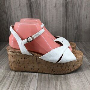Stuart Weitzman Platform Wedge Sandals Womens 8.5B White Buckle Strap Shoes